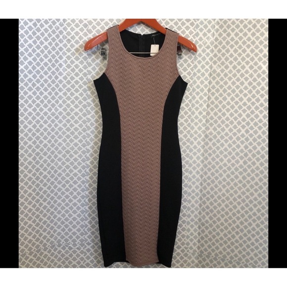 Jella Couture Black Beige Chevron Panel Sheath Dress Women's Size Small - Picture 6 of 6